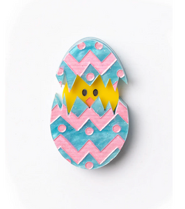 Eggs Cracked - Blue Glitter Pattern  Brooch  By Martini Slippers *INTERACTIVE BROOCH*