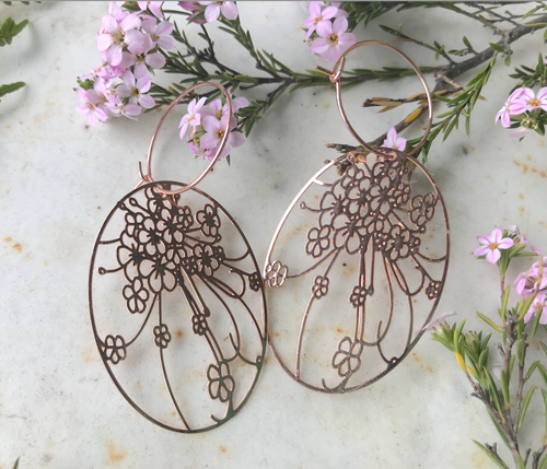 Floral Rose Gold plated stainless steel hypo allergenic  Hoops By Dianna