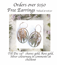 Load image into Gallery viewer, Free Earrings for orders over $150 till 19 December. Postage not included. Choose your colourway at checkout