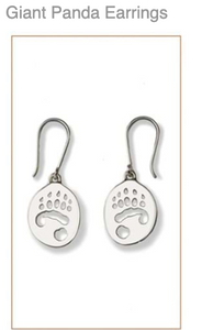 Giant Panda Silver Footprint Earrings, CUSTOM ORDER ABOUT 2 WEEKS,  Bushprints Jewllery