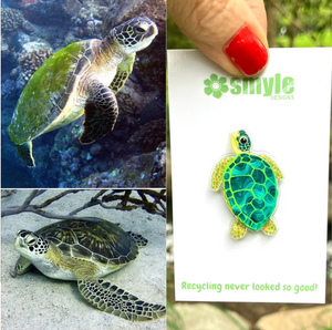 Green Sea Turtle Pin by  in Australia from recycled Acrylic, Smyle Designs