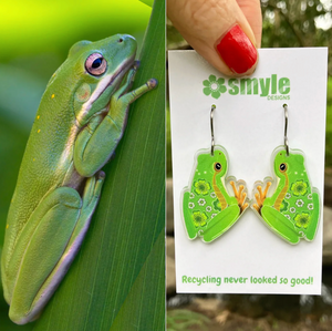 Green Tree Frog  Earrings by  in Australia from recycled Acrylic, Smyle Designs