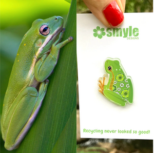 Green Tree Frog Pin by  in Australia from recycled Acrylic, Smyle Designs