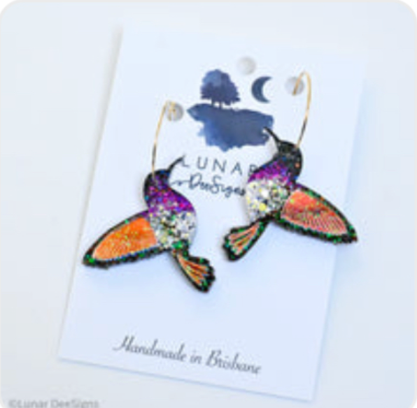 Henry Black chinned Hummingbird - Special Edition  + Hoops,  Lunar Deesigns  COMING SOON