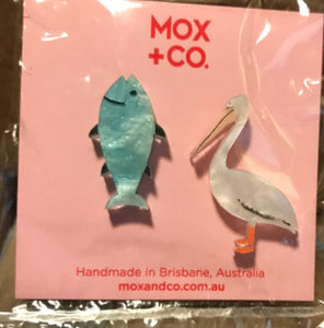 Pelican and Fish studs by Mox + Co