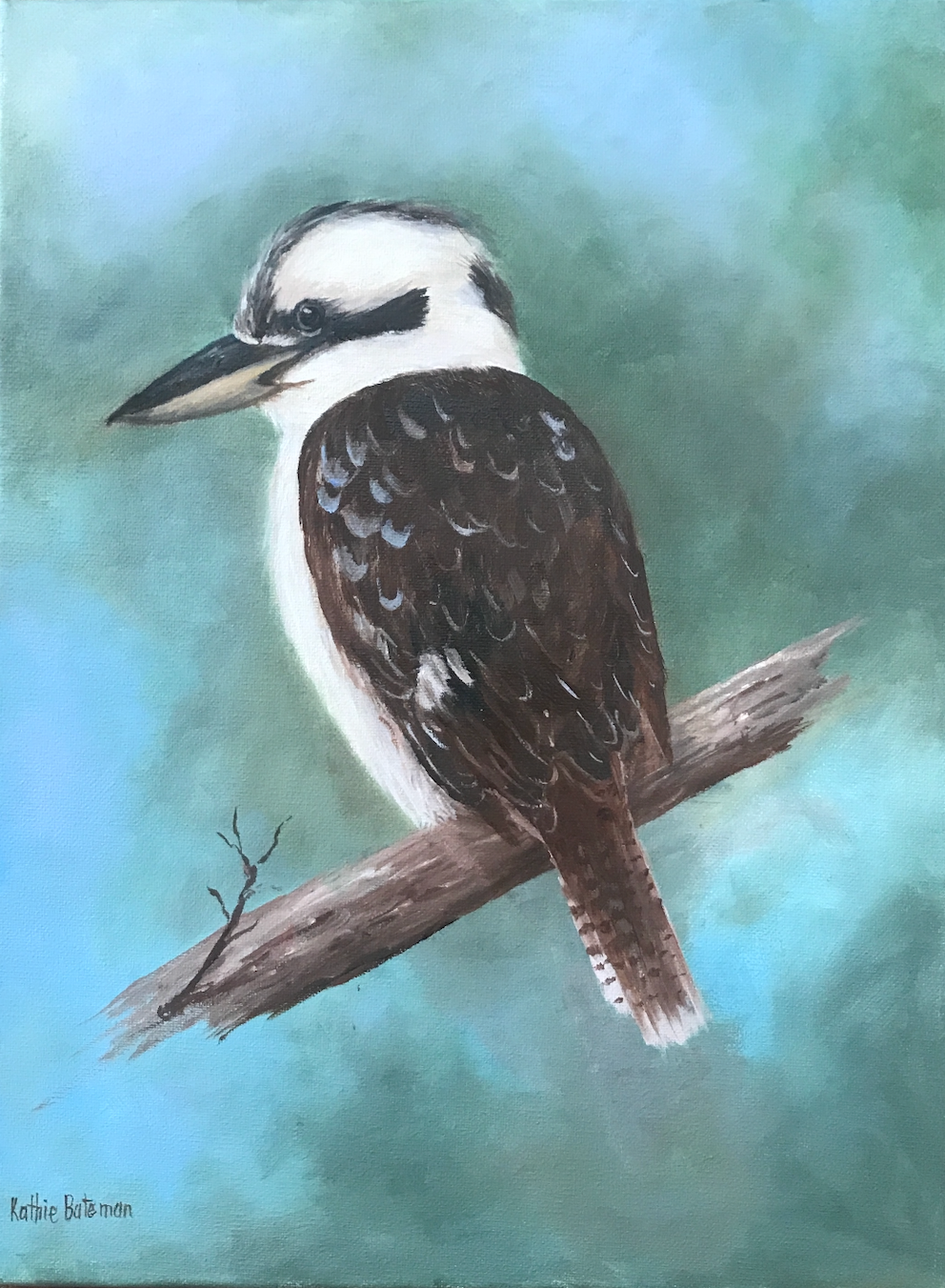 Kookaburra  30 x 40cm  Original Oil painting by Kathie Bateman Includes Aust shipping.