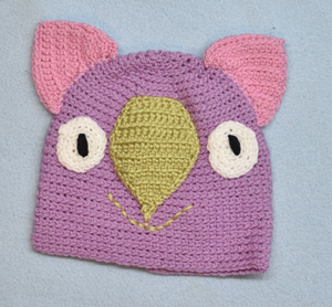 C 2 - 6. Wombat Beanie, hat  100% Wool Child 2 - 6 yrs   Lilac Sage Pink