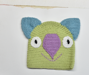 B. Wombat Beanie, hat   100% wool Baby 6 - 12mths: Lime lilac teal