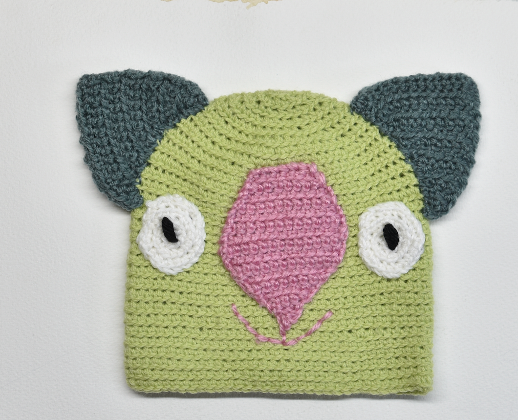 B. Wombat Beanie, hat   100% wool Baby 6 - 12mths: Lime pink forest