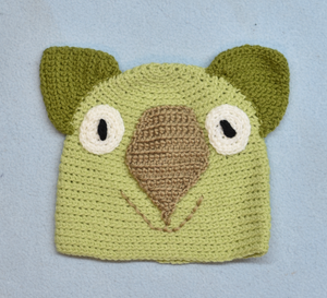 C 2 - 6. Wombat Beanie, hat  100% Wool Child 2 - 6 yrs Lt Sage, cofee, sage