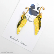 Load image into Gallery viewer, Baby Boris the Budgie HOOPS,  Yellow GLITTER By Lunar Deesigns