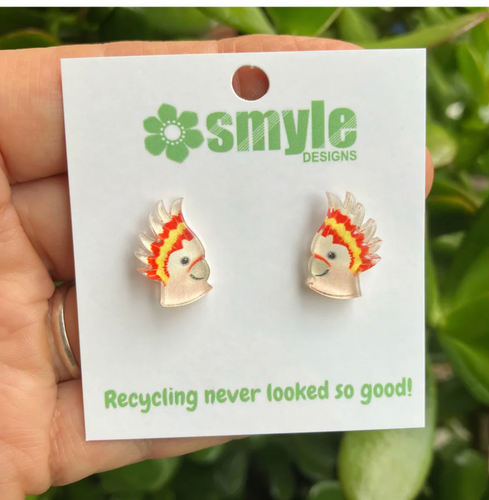 Major Mitchell Cockatoos Studs  Made in Australia from recycled Acrylic, Smyle Designs