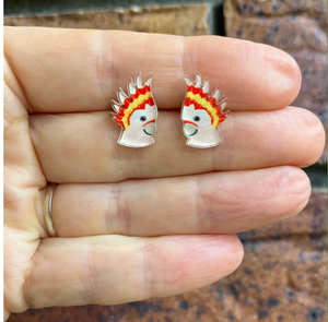 Major Mitchell Cockatoos Studs  Made in Australia from recycled Acrylic, Smyle Designs