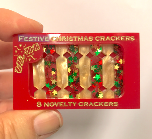 Christmas Crackers Box Brooch - Red By Martini Slippers  Interactive