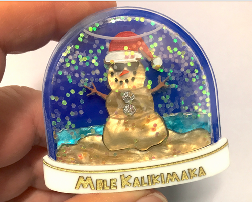 Summer Santa Snowglobe Brooch By Martini Slippers Mele Kalikimaka is the thing to say