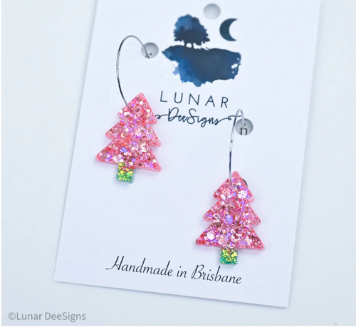 Christmas TREE - Perfect Pink Sparkle- HOOPS,  Lunar Deesigns