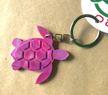 Load image into Gallery viewer, Turtle Key Ring  Pink Nebula Made from Drink bottle lids in Australia