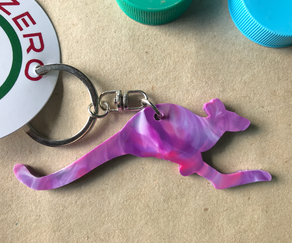 Kangaroo Key Ring Pink Nebula Made from Drink bottle lids in Australia ...
