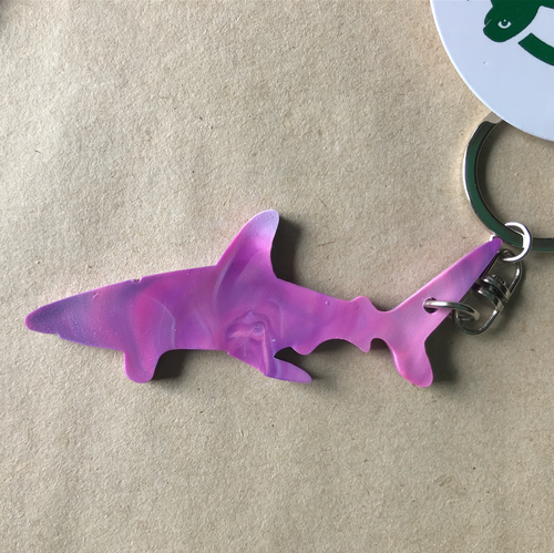 Shark Key Ring Pink Nebula Made from Drink bottle lids in Australia