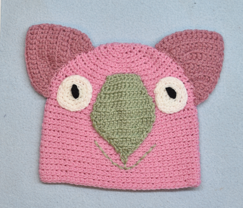 C 2 - 6. Wombat Beanie, hat  100% Wool Child 2 - 6 yrs   Pink, Sage rose