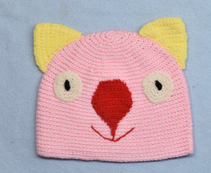 XL. Wombat Beanie, hat  100% wool  X Large Adult Men  & Women :  Pink lemon