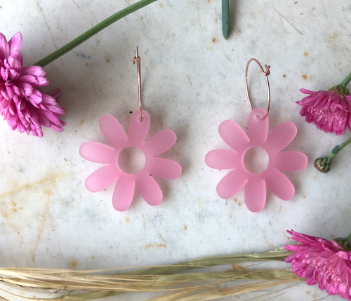 Daisy in  frosted Pink Hoops  Gold  Hoops By Dianna
