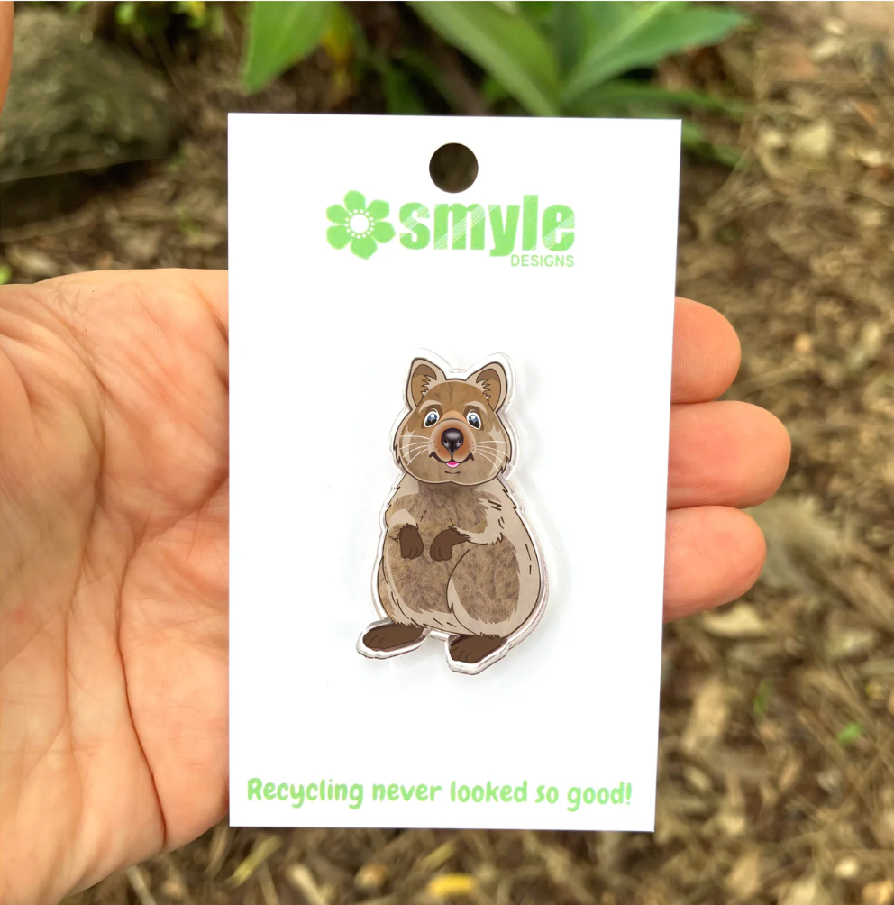 Quokka Pin  made  in Australia from recycled Acrylic,  by Smyle Designs
