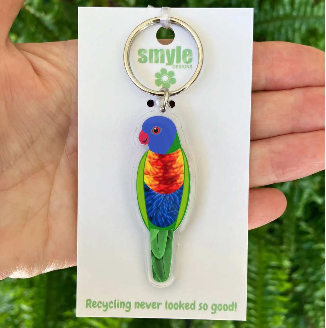 Wombat Key Rings Rainbow Lorikeet Key ring Made in Australia from recycled acrylic, Smy ...