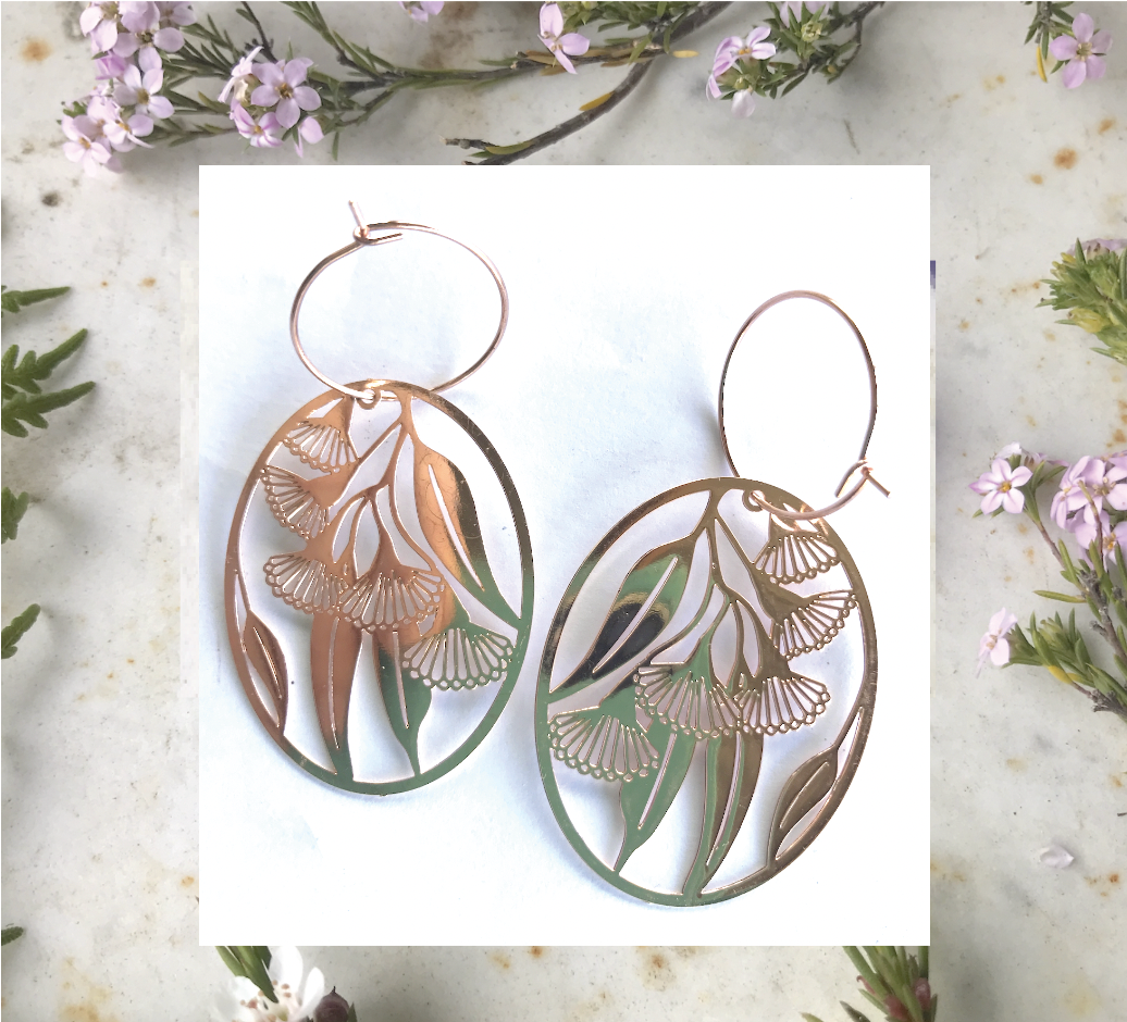 Gum Blossom  Rose Gold with RG plated stainless steel hypo allergenic  Hoops or Hooks By Dianna