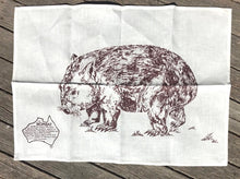 Load image into Gallery viewer, A Wombat  Brown Print Single wombat print white Linen Tea Towel made in Australia