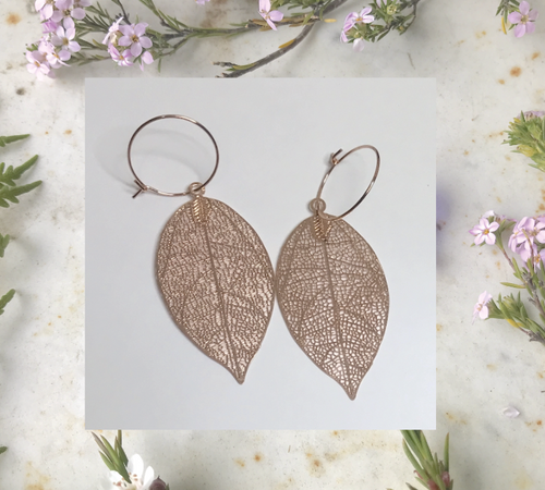 Leaf Rose Gold Filigree with plated stainless steel hypo allergenic  Hoops By Dianna