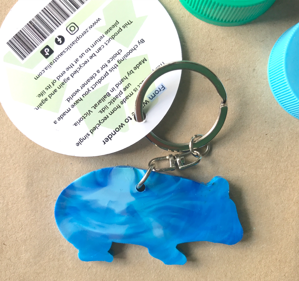 A Wombat Key Ring Sky Blue Made from Drink bottle lids in Australia ...