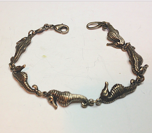 Sea Horse Pewter Bracelet  Antique Copper Plated: Peek a Boo