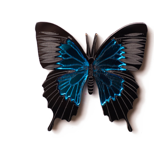 Ulysses Butterfly MIRROR  Acrylic blue Brooch By Martini Slippers.