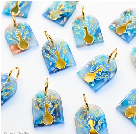 Peacock, Percy - Blue Petal - Gold Mirror,  Lunar Deesigns
