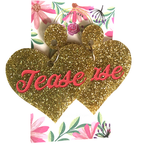 Heart 'tease' 'tease'  Gold Glitter  Earrings   by Daisy Jean