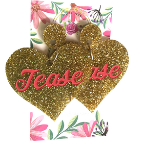 Heart 'tease' 'tease'  Gold Glitter  Earrings by Daisy Jean Floral