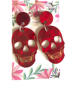 Red Marble Skull  Earrings   by Daisy Jean