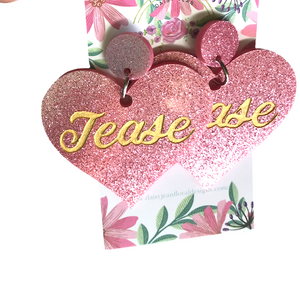 Heart 'tease' 'tease'  Pink Glitter  Earrings   by Daisy Jean