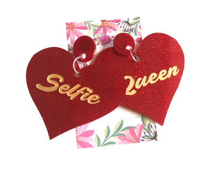 Heart Selfie Queen  red Glitter  Earrings   by Daisy Jean