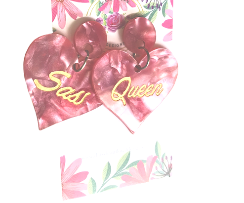 Heart Sass Queen  Rose  Pink marble SMALL   Earrings   by Daisy Jean