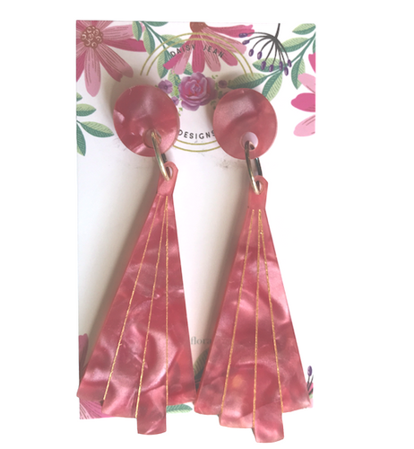 Deco Fan Rose Pink Marble Earrings   by Daisy Jean