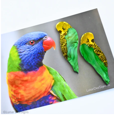 Boris the Budgie - Green and Yellow - Studs  By  Luna Deesign