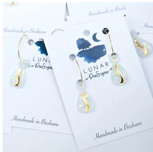 Cat, GLOW IN THE DARK - MINI Casey hoop - Gold- white opal,  Lunar Deesigns