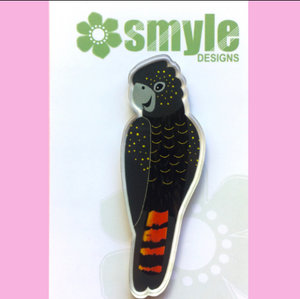 Black glossy Cockatoo Pin  Made in Australia from recycled Acrylic, Smyle Designs