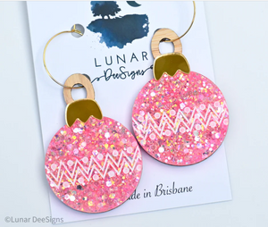 Party Bauble -  MAXI -  Iridescent Neon Pink - Hoops   By  Lunar Deesigns