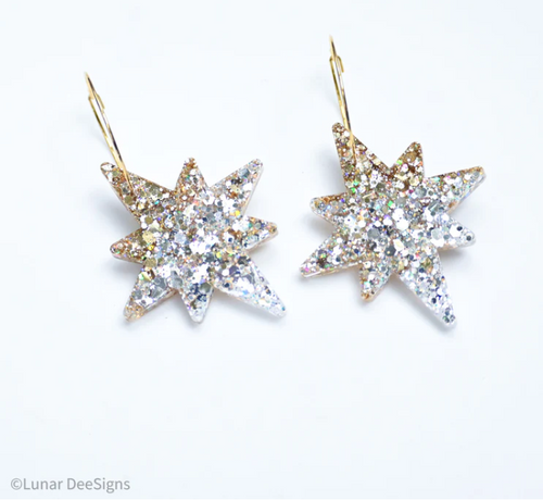 Christmas STAR - GOLD Ombre Glitter - Hoops,  Lunar Deesigns