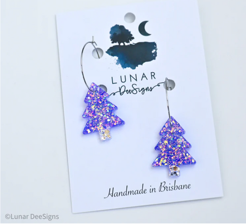 Christmas TREE - Purple/Lilac Sparkle- HOOPS,  Lunar Deesigns