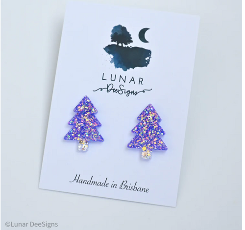 Christmas TREE - Purple/Lilac Sparkle- STUDS,  Lunar Deesigns