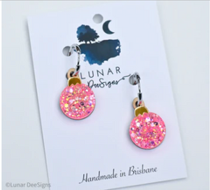 Bauble  Party-  SMALL- Iridescent Neon Pink - Hoops   By  Lunar Deesigns LAST ONE
